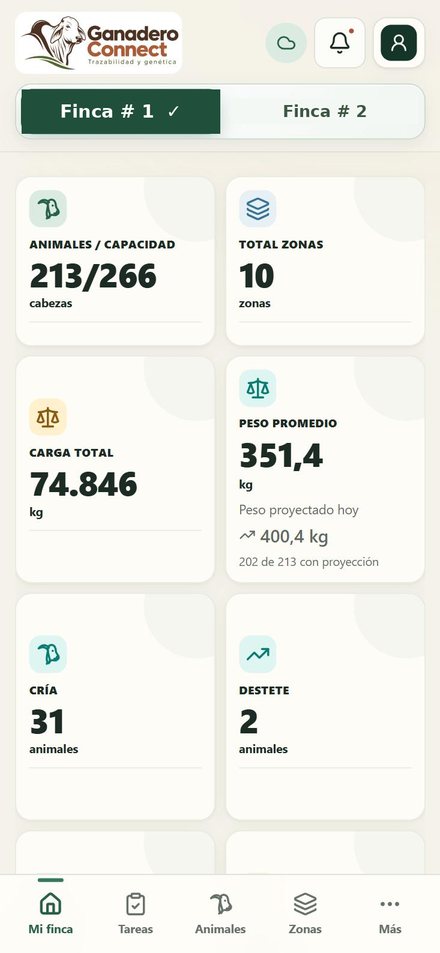 Pantalla Mi finca con el menú inferior