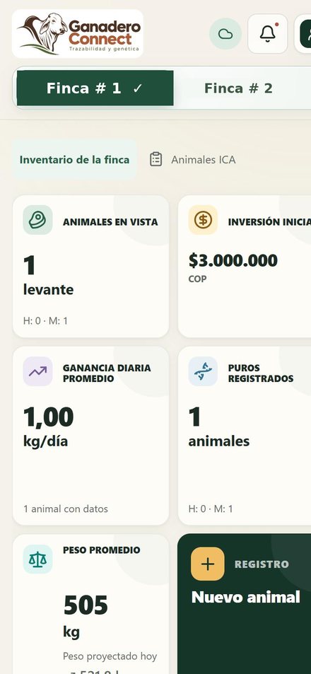 Inventario de la finca con el botón Nuevo animal