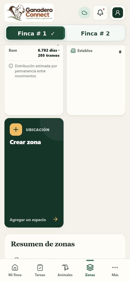 Tarjeta verde Crear zona dentro de la sección Zonas